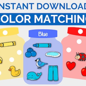 Color Matching Kids Activity, Printable Toddler Learning Game, Montessori Color Sorting for Preschool Fun, Color Matching Kids Learning Game