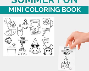 Mini Summer Coloring Book for Kids, Beach Preschool Coloring Pages, Kids Coloring Book, Coloring Sheets, Printable DIY Party Favor Activity
