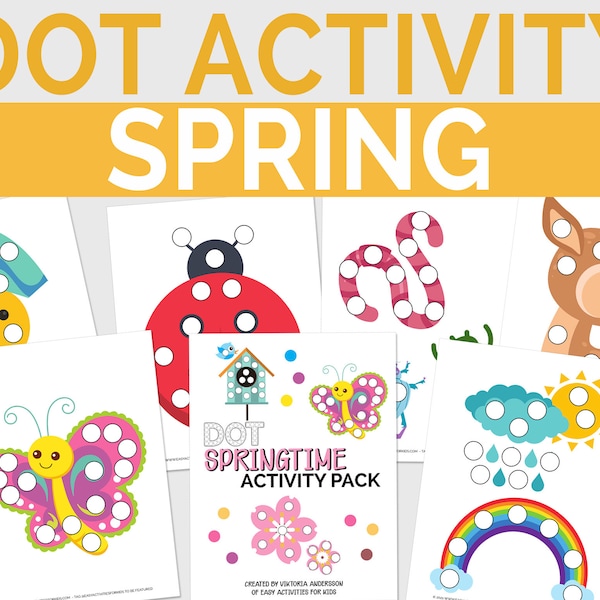 Dot Spring Activity Pack, Preschool Season Do-A-Dots Worksheets, Homeschooling, Printable Worksheets, Activity for Kids, Toddler, Preschool