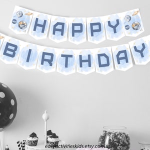 Editable Happy Birthday Banner Outer Space Planets, Boy Galaxy First Birthday Decorations, Instant Download Printable Template, 0100