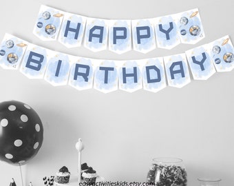 Editable Happy Birthday Banner Outer Space Planets, Boy Galaxy First Birthday Decorations, Instant Download Printable Template, 0100