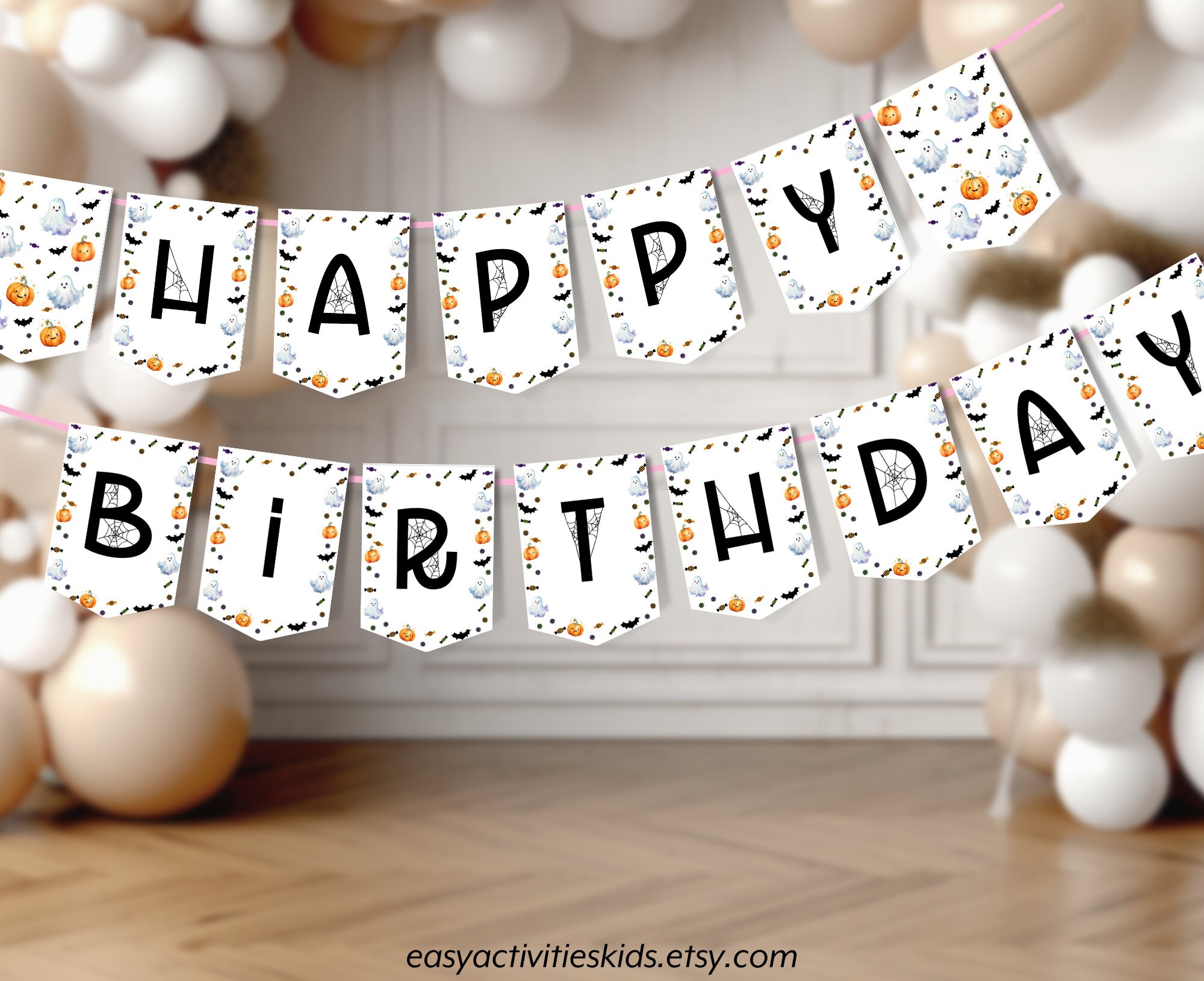 Editable Happy Birthday Banner Halloween Ghost Boo Party Decorations, Instant Download Printable Template, 0103