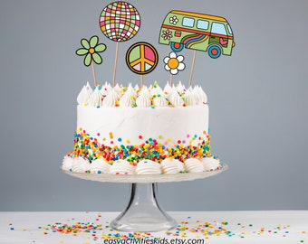Editable Groovy Retro Birthday Cake Toppers, Hippie Flower 70s Party Vibe Party Decor, Daisy Centerpieces Printable Template 0101