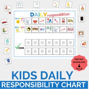 Tableau des tâches ménagères pour les enfants | Liste de tâches imprimable pour enfant | Cartes visuelles de programme | Routines du matin et du soir pour les tout-petits d'âge préscolaire