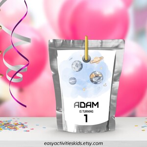 Editable Outer Space Capri Sun Labels Juice Pouch, Galaxy Party Decor, Space Birthday Constellations Planets Printable Template 0100