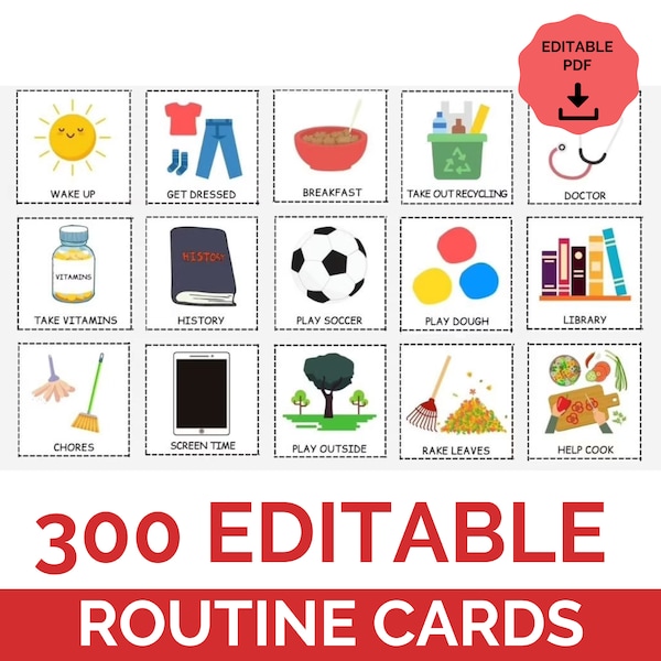 Editable Daily Kids Routine Cards I Visual Schedule Cards| Toddler Preschool Morning Afternoon Evening Routines I Printable Routine Chart