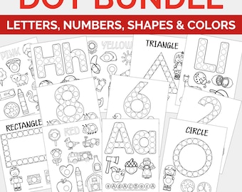 Basic Skills Dot Bundle Black/White | Letters, Numbers, Shapes & Colors Do-a-Dot, Printable Worksheets, Activity for Kids, Toddler Preschool