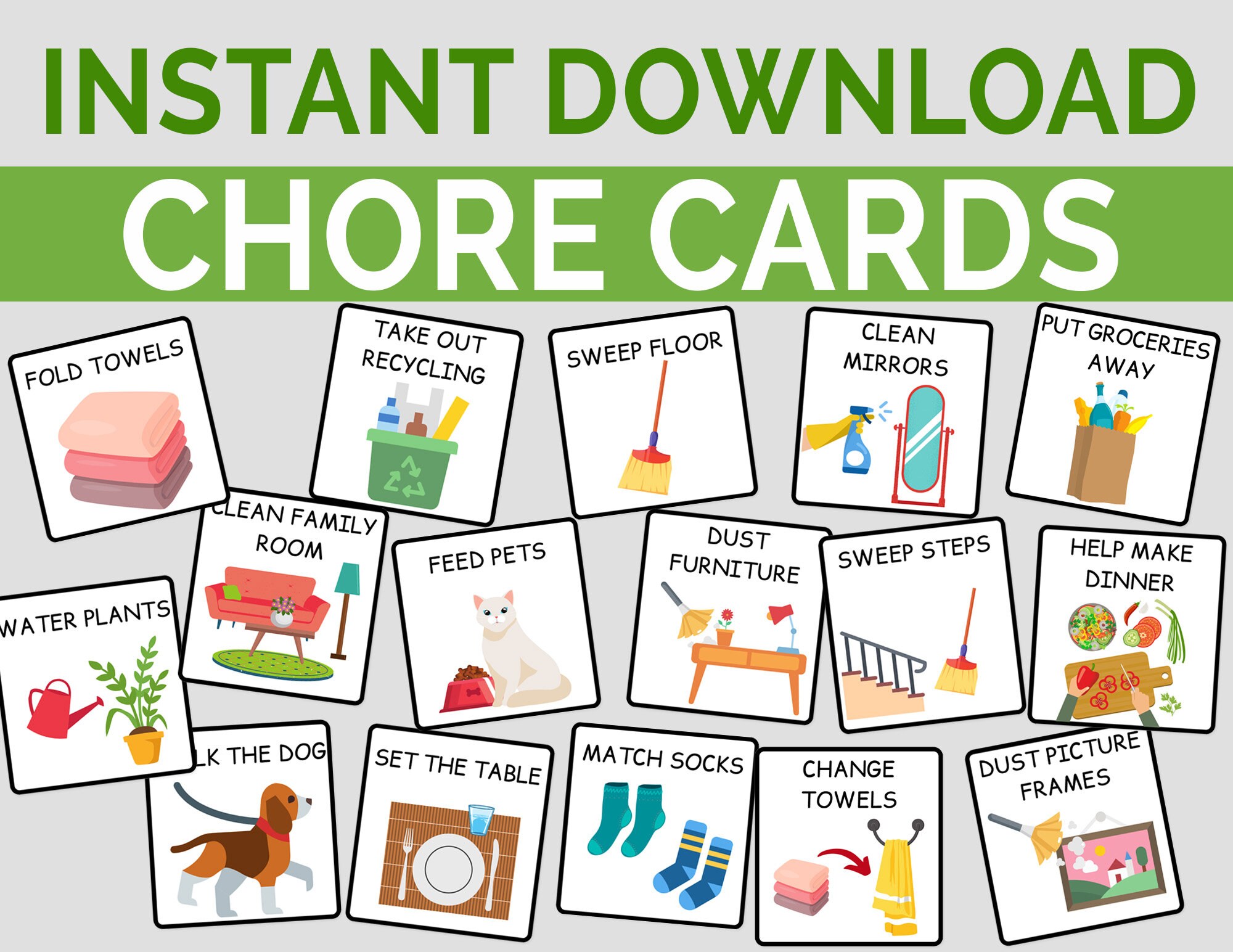 Kids Chore Cards I Printable Toddler Preschool Family Etsy