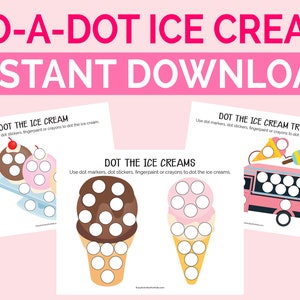 Do a Dot Ice Cream Pack | Montessori Printable Activities | Dot Marker or Pom Pom Activity | Preschool Art Project | Toddler Coloring