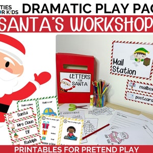 Santa's Workshop Dramatisch speelpakket, fantasiespeelprints met kerstthema, leermiddelen, thuisonderwijs, activiteiten in de klas
