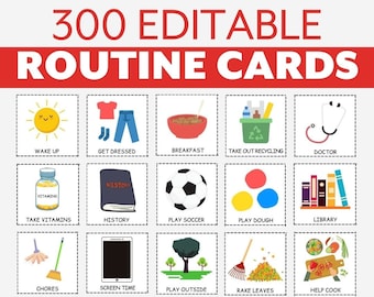 Editable Daily Kids Routine Cards I Visual Schedule Cards| Toddler Preschool Morning Afternoon Evening Routines I Printable Routine Chart