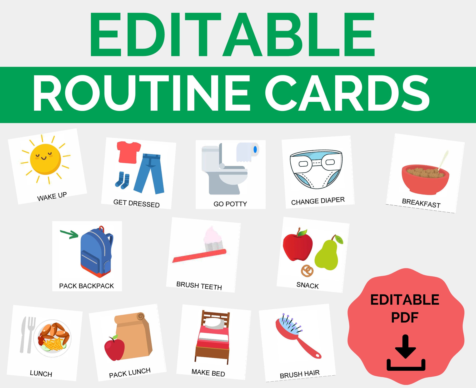 Editable Daily Kids Routine Cards I Visual Schedule Cards - Etsy