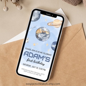 Editable Outer Space Birthday Evite, Galaxy Kids Birthday Invite, Instant Download Digital iPhone Smartphone Template, 0100