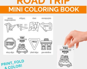 Road Trip Mini Coloring Book, Travel Coloring Pages, Coloring Book for Kids Preschool, Coloring Sheets, Printable Activity, DIY Party Favor