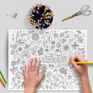 Thanksgiving Activity Placemat Printable, Kids Coloring Page, Fun Thanksgiving Crafts, Instant Download, Thanksgiving Coloring Activity