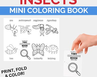 Minimålarbok med insekter, målarbilder med buggar, målarbok för barn i förskoleklass, gör-det-själv-målarbilder för fester, digital utskrivbar aktivitet