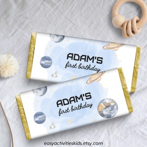 Editable Outer Space Chocolate Bar Labels Candy Wrapper, Galaxy Party Decor, Birthday Printable Template with Nutritional Label 0100