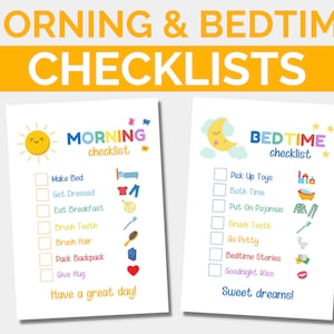 Routine de l'heure du coucher pour les enfants, liste de contrôle de la routine du matin, tableau des responsabilités imprimable, liste de contrôle de la routine quotidienne, tableau des enfants, téléchargement numérique