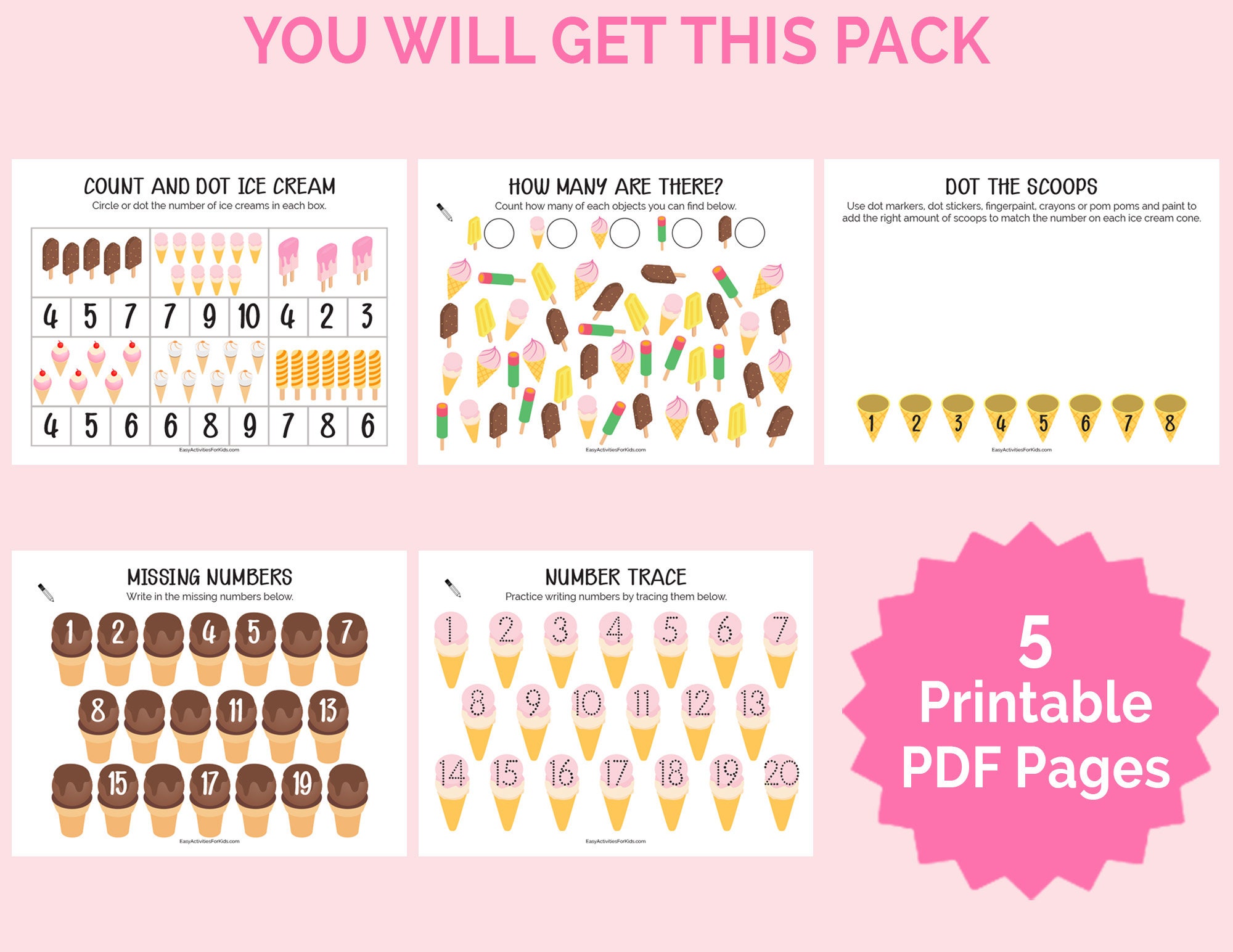 Counting Activity Pages | Ice Cream Preschool Activities | Learn to ...