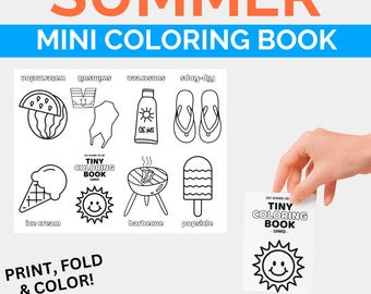 Summer Mini Coloring Book, Beach Coloring Pages, Sunshine Coloring Book for Kids Preschool, Coloring Sheets, DIY Printable Party Activity