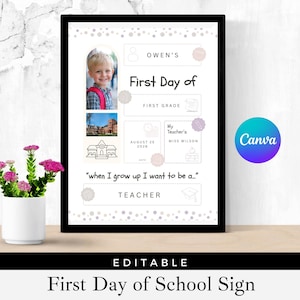 First Day of School Sign, Editable Back to School Printable, Kindergarten Kids School Photo Prop, Digital Download, Customizable Template