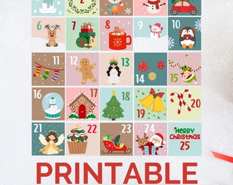 Printable Advent Calendar Tags, DIY Christmas Countdown, Advent Number Labels, Kids Gift Tags, Holiday Number Labels, Digital Download
