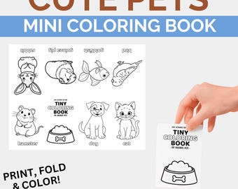Dieren mini kleurboek, hond en kat kleurplaten, kleurboek voor kinderen kleuterschool, kleurplaten, afdrukbare activiteit, DIY-feestgunst