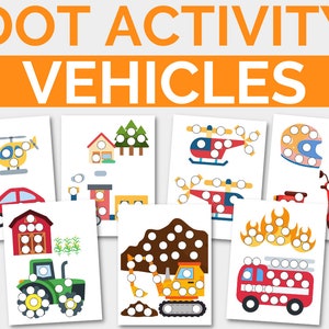 Zestaw aktywności Vehicles Dot, arkusze ćwiczeń Do-A-Dots dla przedszkolaków, edukacja domowa, arkusze ćwiczeń do wydrukowania, aktywność dla dzieci, sprawność motoryki małej