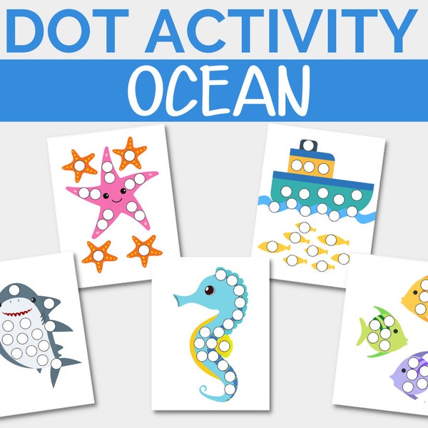 Ocean Summer Activity Pack, Preschool Season Do-A-Dots Worksheets, Homeschooling, Printable Worksheets, Activity for Kids, Toddler