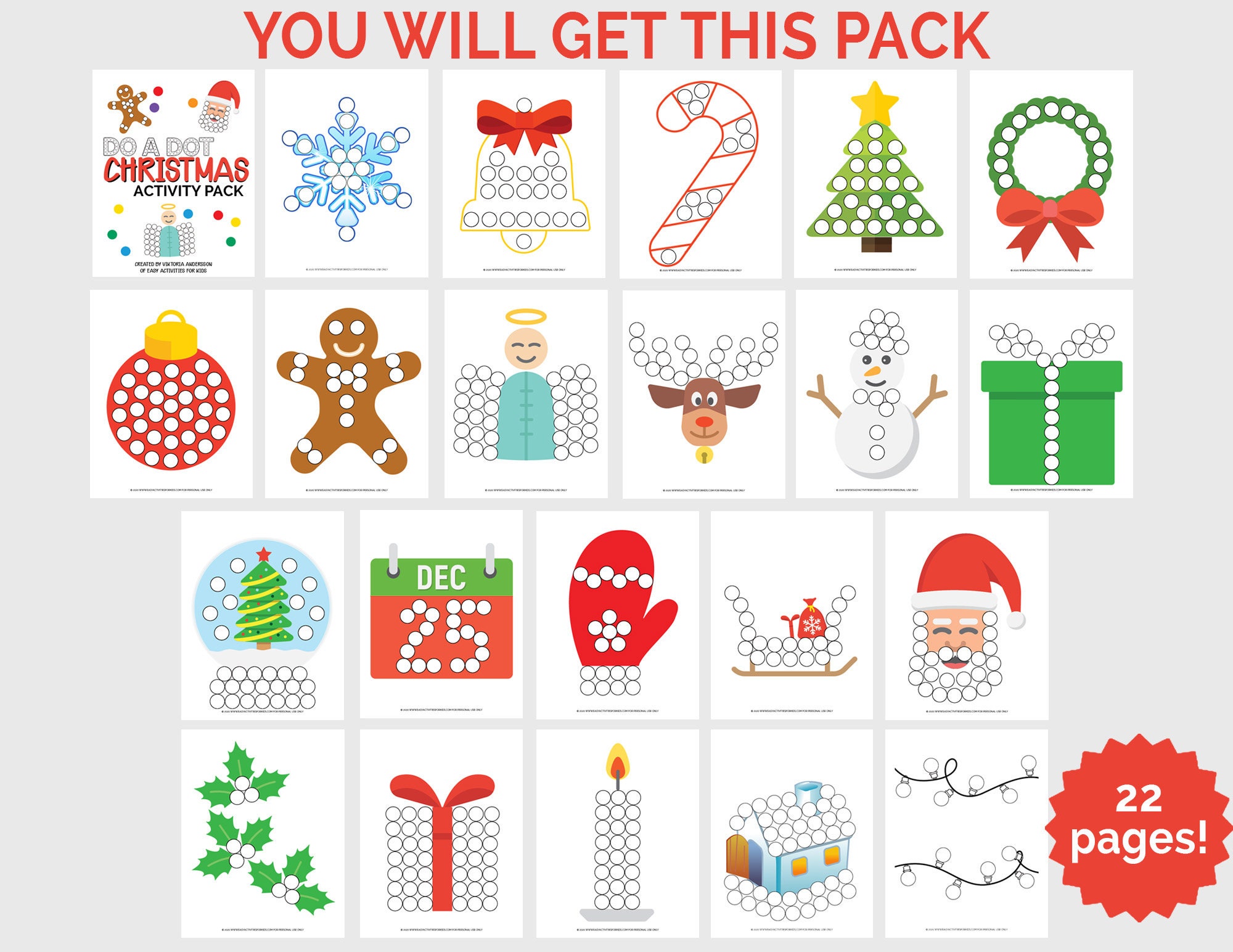 Christmas Dot Marker Coloring Pages, Fun Holiday Printable for Kids, Do ...