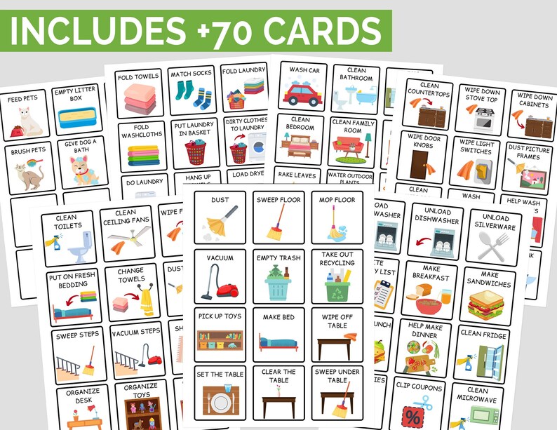 Kids Chore Cards I Printable Toddler Preschool &amp; Family | Etsy