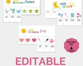 Kids Flip Routine Chart, Editable Printable Visual Schedule, Morning Bedtime Chart, Toddler Chore Chart, Kids Daily Checklist Canva Template