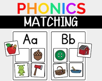 Phonics Matching Activity | Matching Cards | Alphabet Matching Preschool | Montessori Printable | Letter Matching Pictures