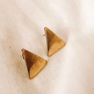 Triangle cut antique brass effect gold stud earrings