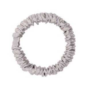 Silk Silver Hair Scrunchie Skinny Silk Bobble
