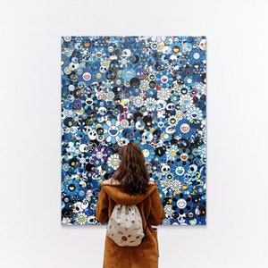 Murakami Blue Flowers & Skulls - Print on Canvas
