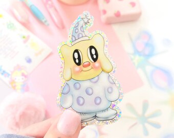 glitter vinyl creepy cute sticker, pastel creepy cute celestial waterproof sticker, 90s celestial laptop decal, clowncore gift idea for her