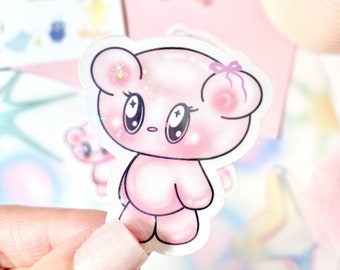 cute sparkly glitter teddy bear waterproof vinyl sticker pastel kawaii decal laptop decal cutecore sticker cute sticker chibi art kawaii