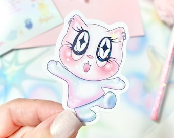 cute cat pink kawaii waterproof sticker kidcore pastel goth chibi vinyl creepy cute sticker cybercore laptop decal kawaii quirky art decal