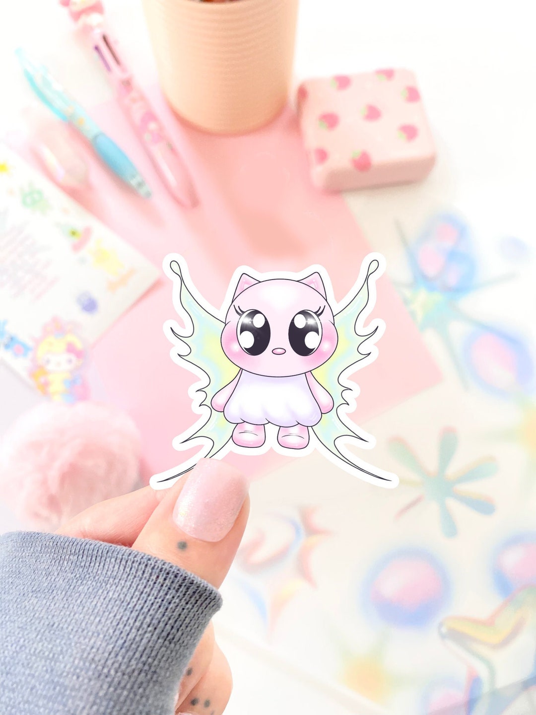 Fairycore Cute Cat Kawaii Cybercore Waterproof Sticker Kidcore Pastel ...