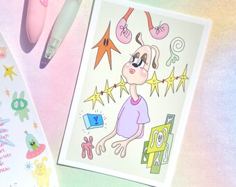creepy art print weird stuff wall art cool mini art print pastel weird clowncore aesthetic wall art weird unique desk decor friend gift