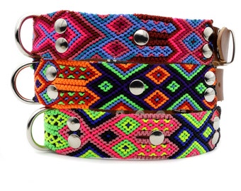 Colorful Dog Collars Fur Pet Collar Hippie Collar. -