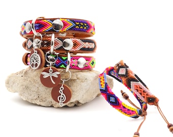 Thin Dog Collar for Toy Dogs with Matching Bracelet, Aztec Style Dog Collars for Small Dogs, Leather Pet Collars, Macrame Bracelet.