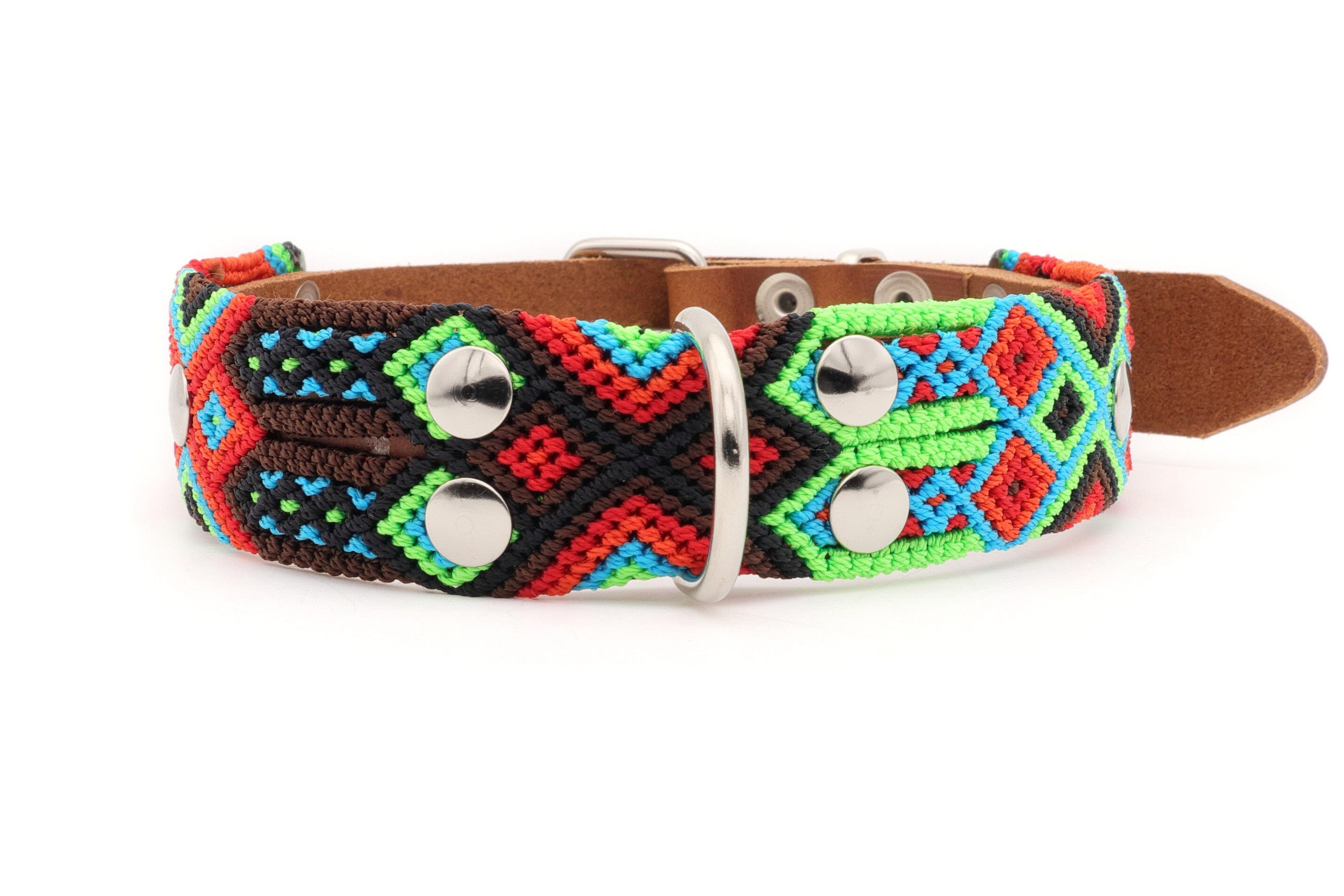 Hippie Dog Collar in Orange Blue and Red Colors. Etsy