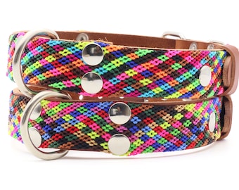 Colorful Woven Party Dog Collar, Leather Pet Collar. DOGS.
