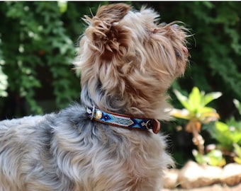 Collares para Mascotas Pequeñas y Medianas, Collar de Cuero Fino Con Tejidos Azul Marino, Collar Para Colgar Etiqueta, Collares Perritos Toy