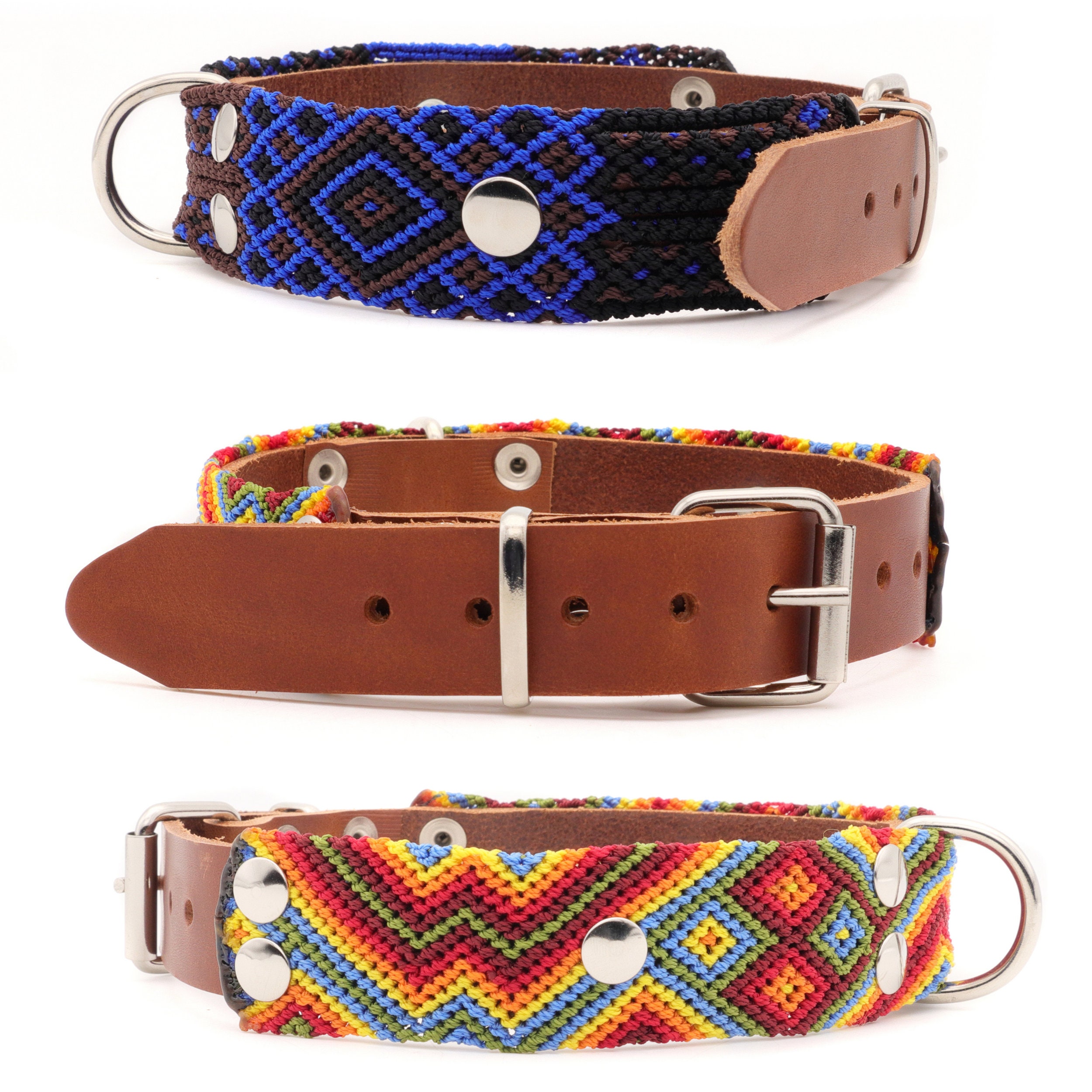 Hippie Dog Collar in Orange Blue and Red colors. Etsy