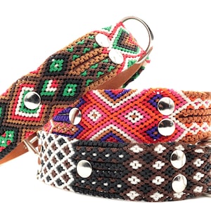 Leather Dog Collar, Colorful Dog Collars with Hippie Fabrics, accessory for pets, cheerful collars for dogs. Collars Dogs, leathers Collars.