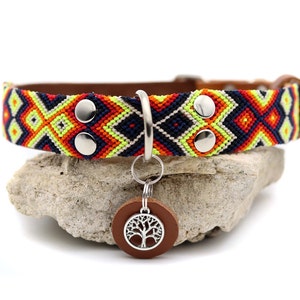 Leather Dog Collar with Colorful Fabric Trim, Medium to Large Pet Collars, Funny Puppy Collars, Pet Accessories, Thin Dog Collar, Puppies.