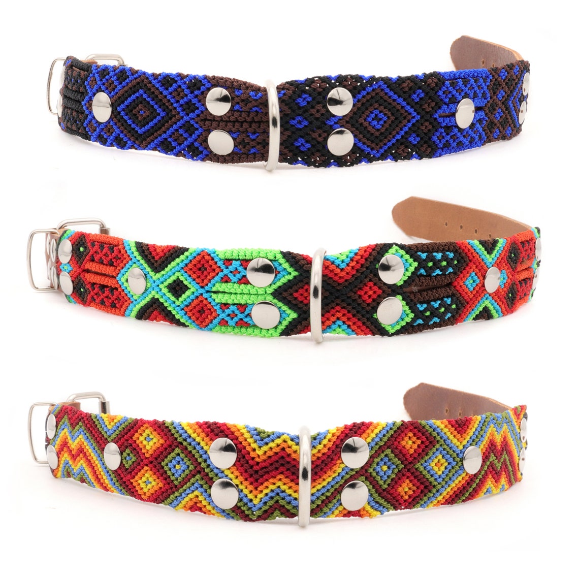 Hippie Dog Collar in Orange Blue and Red colors. Etsy